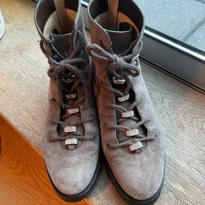 Jimmy Choo Bren Crystal Embellished Lace-up Combat Boots Suede
